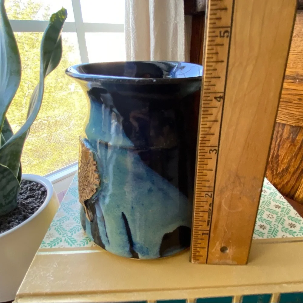 Handcrafted Blue and Brown Ceramic Coffee Mug EUC
